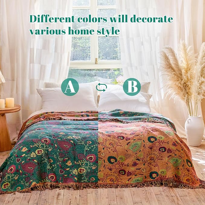 MSGKV Boho Throw Blanket for Couch and Sofa Cotton Blankets for Living Room - Image 4