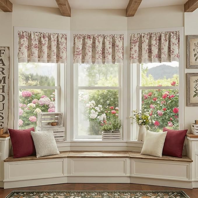 jinchan Amlie Floral Linen Valance Curtain Farmhouse Kitchen Valance - Image 5
