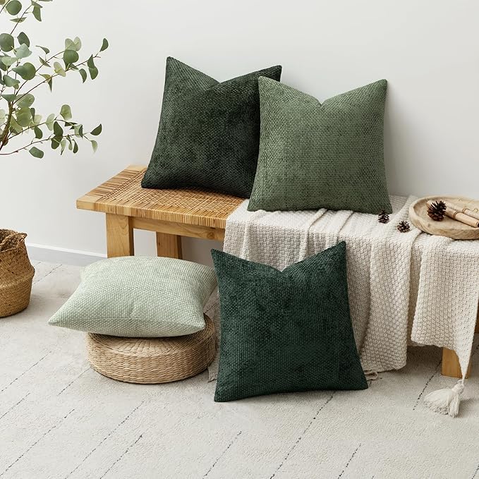 MIULEE Pack of 4 Couch Throw Pillow Covers 18x18 Inch Green Soft Decorative - Image 4