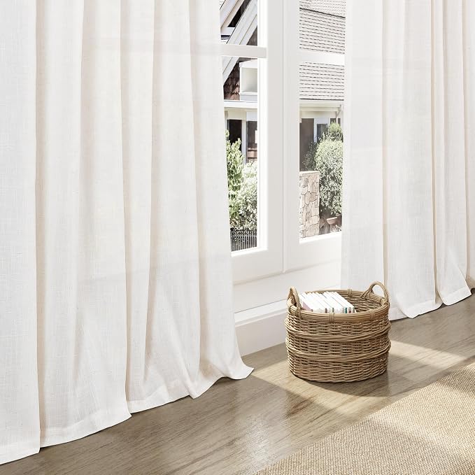 Ivory White Linen Curtains for Living Room 126 Inches Long Light Filtering Semi - Image 5