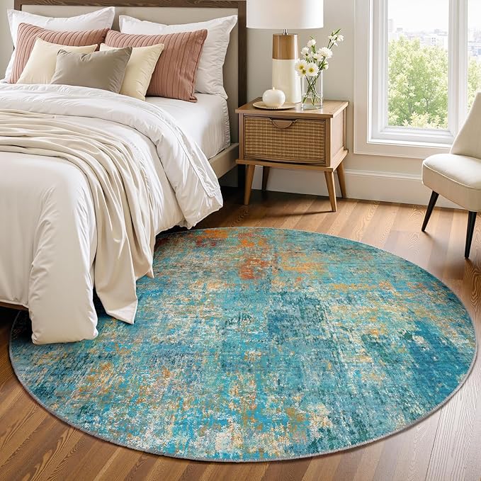 Washable Area Rugs 6ft Non-Slip Modern Abstract Soft by RELEANY