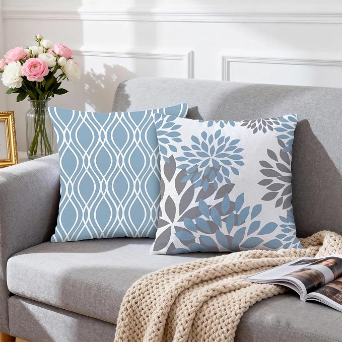 Hexagram Geometric Aqua Blue Pillow Covers 16x16 Set of 4, Decorative Outdoor - Image 3