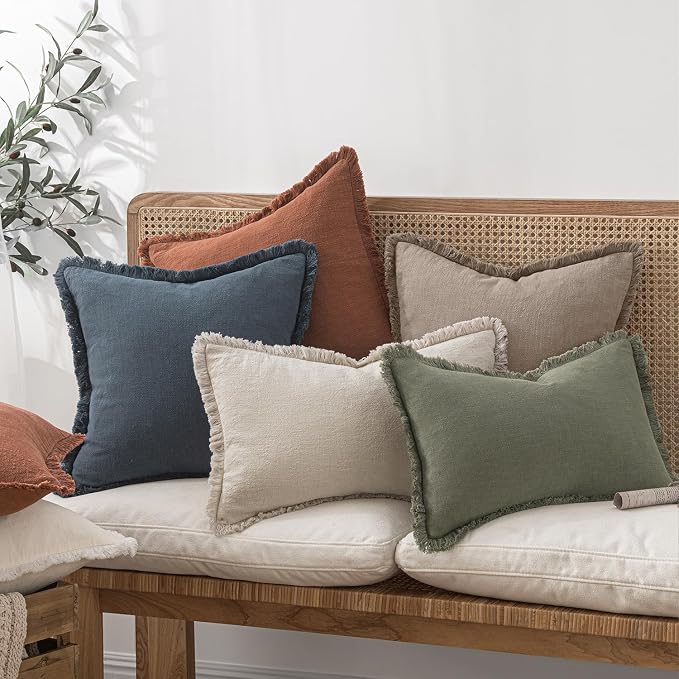 MIULEE Boho Linen Fringe Decorative Fall Throw Pillow Covers Dune 20x20 | Set - Image 7