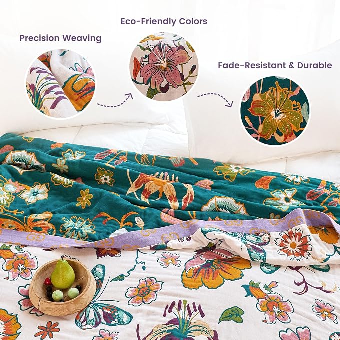 MSGKV Boho Throw Blanket 90"x90" Floral Blanket - Image 3