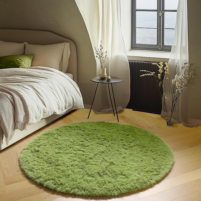 ONASAR Grass Green Round Area Rug 4ft, Soft Bedroom Circle Rugs Floor Mat - Image 3