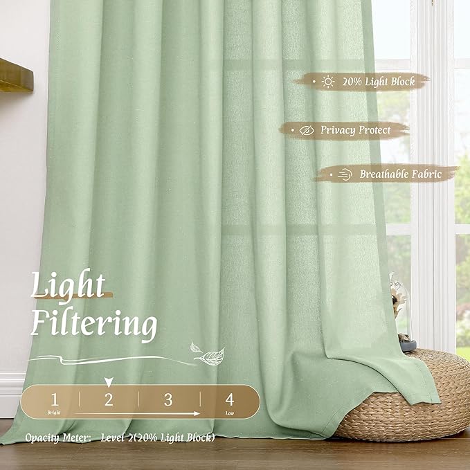 LAMIT Small Window Linen Curtains, 45 Inch Length Light Filtering Faux Linen - Image 4