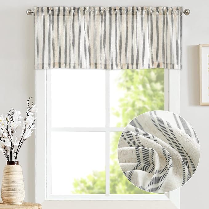 jinchan Striped Valance Farmhouse Window Treatment Linen Textured Drapes - Image 3