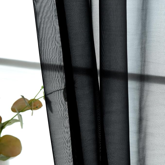 SpaceDresser Basic Rod Pocket Sheer Voile Window Curtain Panels Black 1 Pair 2 - Image 3