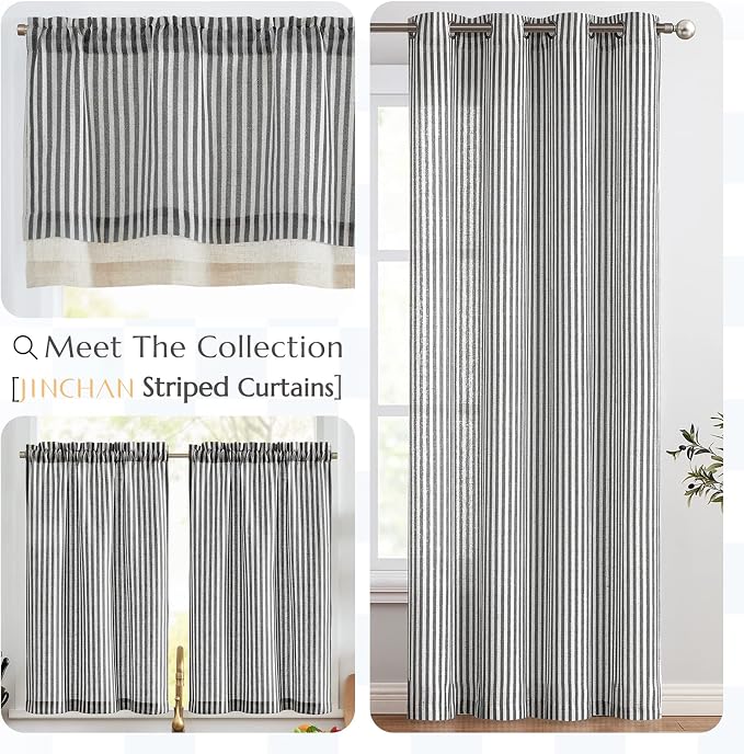 jinchan Linen Valance Curtain Striped Small Window Curtain Double Layer Light - Image 9