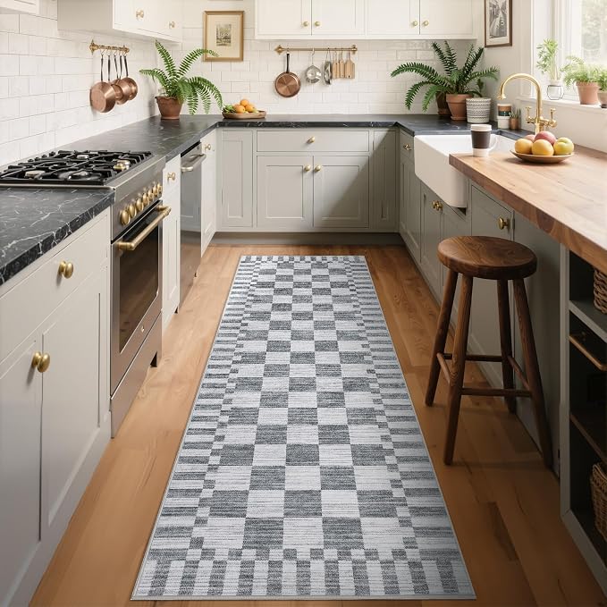 GarveeHome 2x10 Checkered Kitchen Runner Rug by GarveeHome