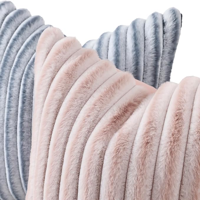 decorUhome Summer Cozy Faux Fur Throw Pillow Covers 24x24 Set of 2 Decorative - Image 2