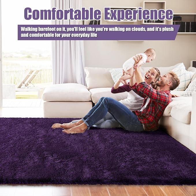 8x10 Fluffy Area Rugs for Living Room, Shag Area Rug for Bedroom, Soft Purple - Image 5
