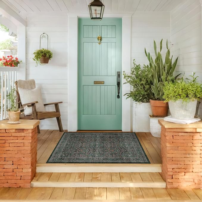 Dark Green Washable Entry Rug, 3x4 Rugs - Image 8