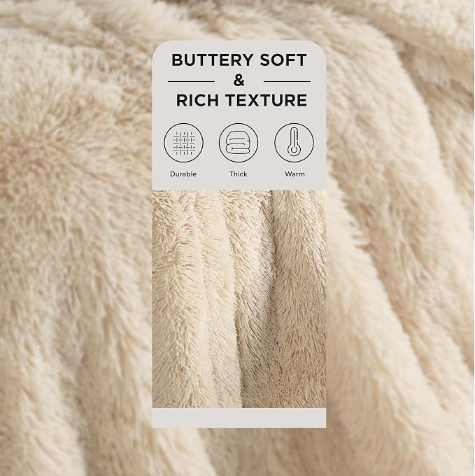 Bedsure GentleSoft Fluffy Beige Throw Blanket - Image 2