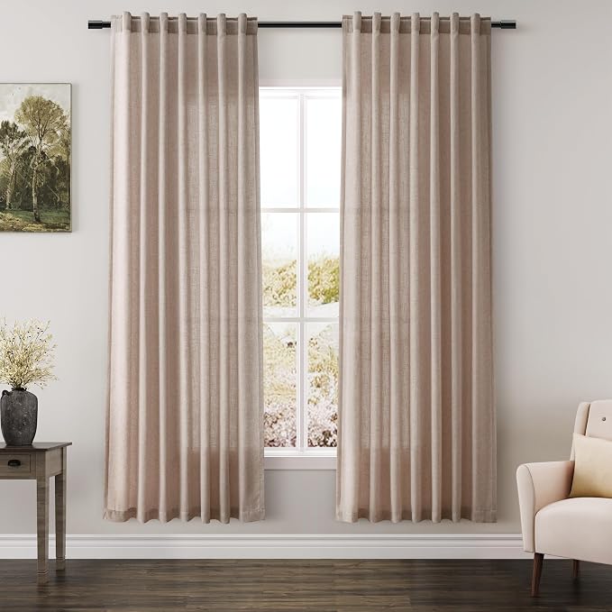 Nanspring Oatmeal Semi Sheer Curtains 72 Inches Long 2 Panels Set by Nanspring