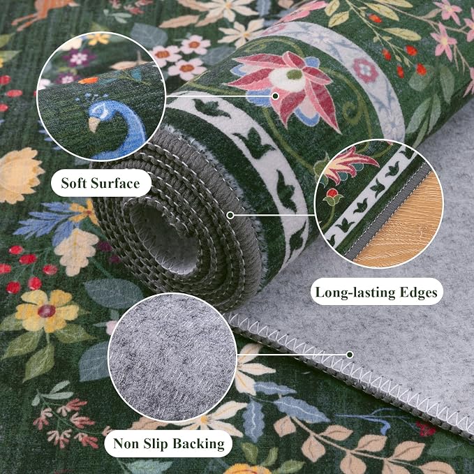 HEBE Washable Hallway Runner Rug 2'x 8' Non Slip Kitchen Rugs Runner, Low Pile - Image 3