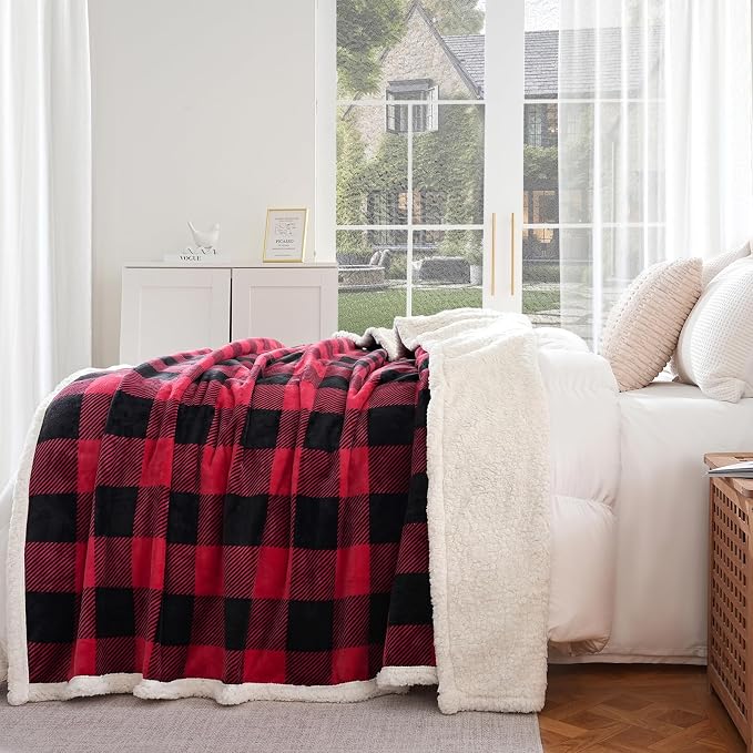 PU MEI Sherpa Fleece Throw Blanket 60" x 80" Reversible Plush Fluffy Large Big - Image 2