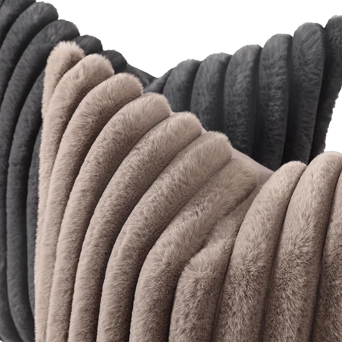 decorUhome Fall Faux Fur Throw Pillow Covers 26x26 Set of 2 Dark Grey | - Image 2