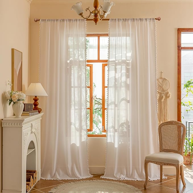 MYSKY HOME Semi Sheer Light Filtering White Bohemian Curtains by MYSKYHOME