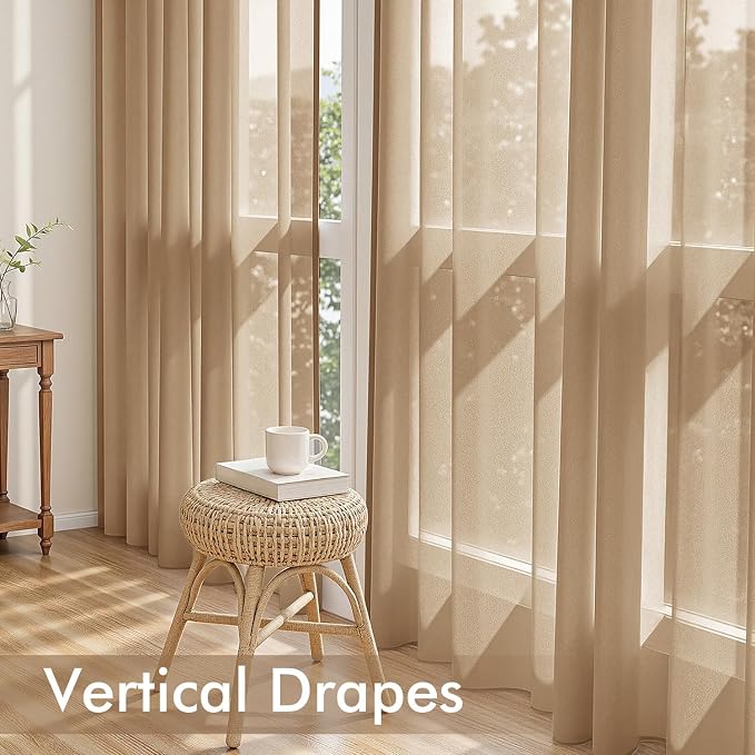 MIULEE Brown Sheer Curtains 102 Inches Long, 4 Panels Set, Light Filtering Rod - Image 5