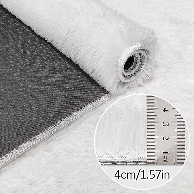 White Rug for Living Room 5x8ft Fluffy Area Rug Mat Bedside Throw Rug for - Image 5
