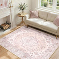 Area Rugs 4'x6' Washable Non-Slip, Floral Vintage Distress Print Pattern by RELEANY