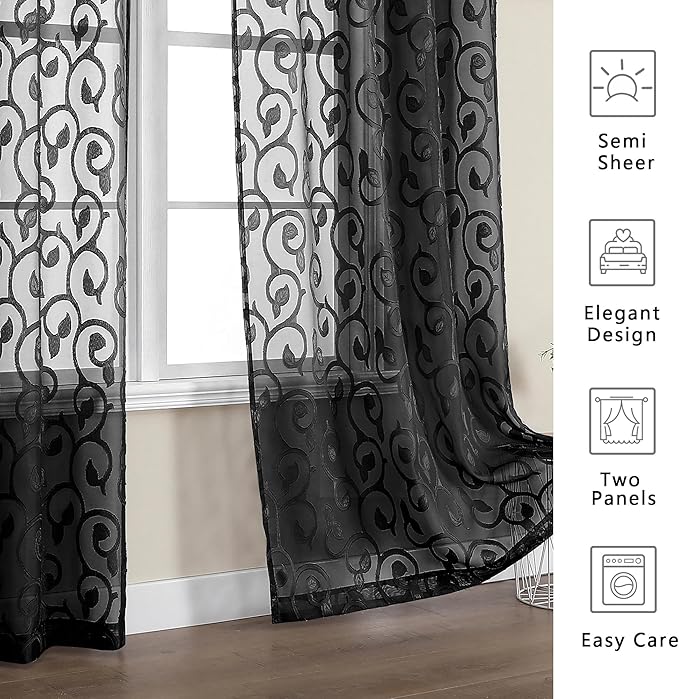 OWENIE Furman Black Sheer Curtains 84 inches Long - Image 6
