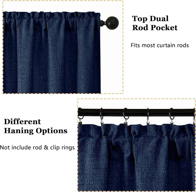 OWENIE Navy Blue Valances for Windows 1 Pcs, Light Filtering Textured Farmhouse - Image 5