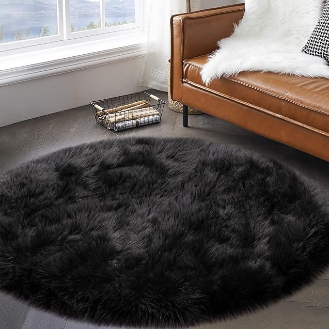 Faux Fur Rug for Bedroom, Small Furry Circle Rugs 3X3, Soft Shag Circular Rug - Image 9