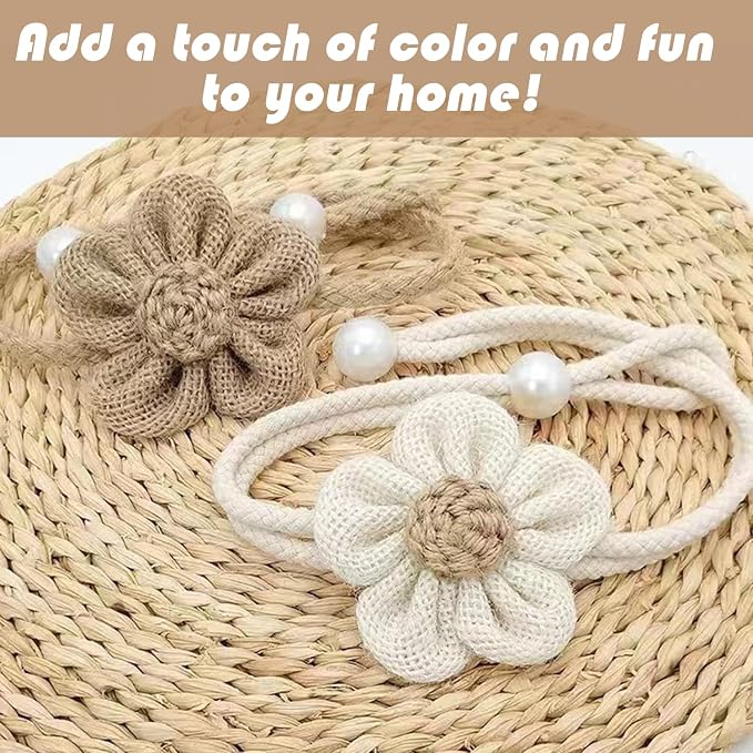 SRG 4pcs Handmade Pearl Curtain Tiebacks Boho Flower Curtain Holdbacks - Image 5