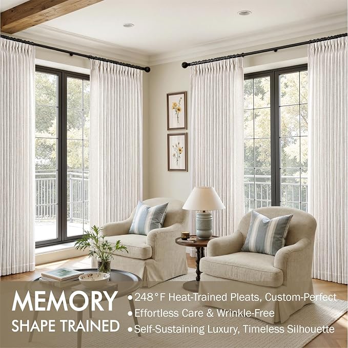 MIULEE Pinch Pleated Thick Linen Curtains 96 Inches Long 2 Panels - Image 2
