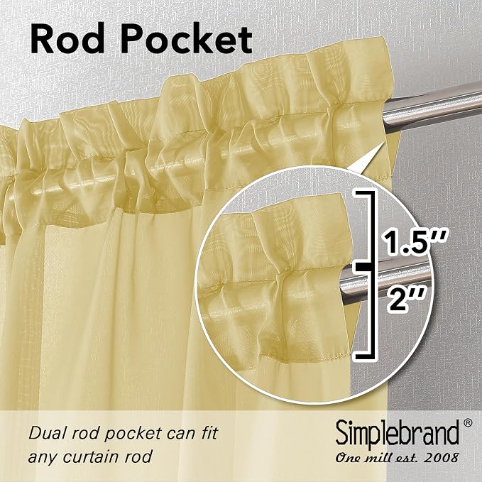 Simplebrand Yellow Short Sheer Kitchen Cafe Curtains 36 x 42 Inch, 2 Panels - Image 2