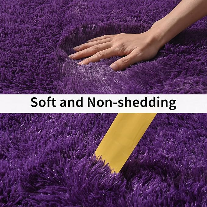 Fluffy Shag Runner Rugs for Bedroom Hallways, 2x8 Purple Long Soft Throw Area - Image 5