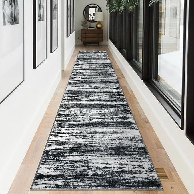 KOZYFLY Modern Abstract Washable Rug Runner 2.6x12 Hallway Rug Runner Non-Slip by KOZYFLY