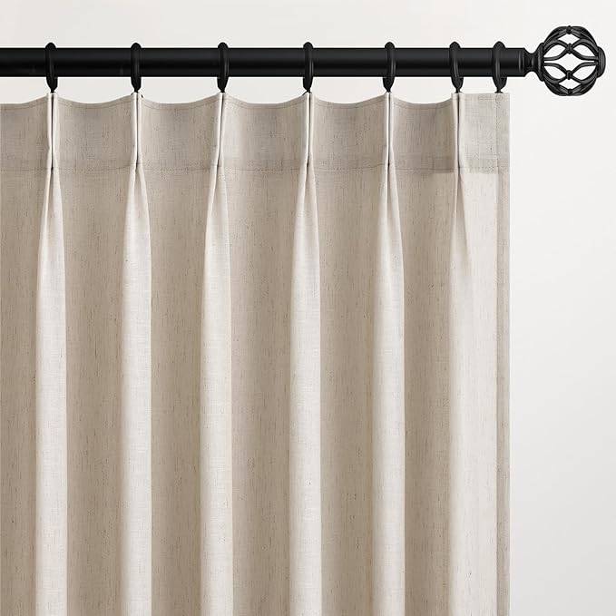 Topfinel Pinch Pleated Curtains 86 Inches Long 2 Panels Set, Oatmeal Semi Sheer by Topfinel