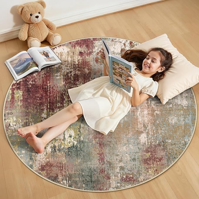 Washable Area Rugs 4ft Non-Slip Modern Abstract Soft by RELEANY
