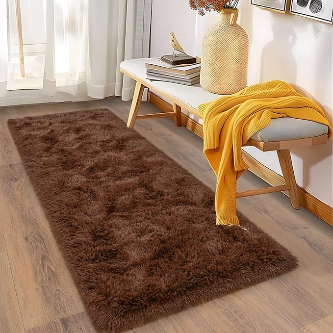 Soft Runner Rugs for Bedroom Hallways, 2x5 Brown Fluffy Shag Throw Area Rug Non - Image 4