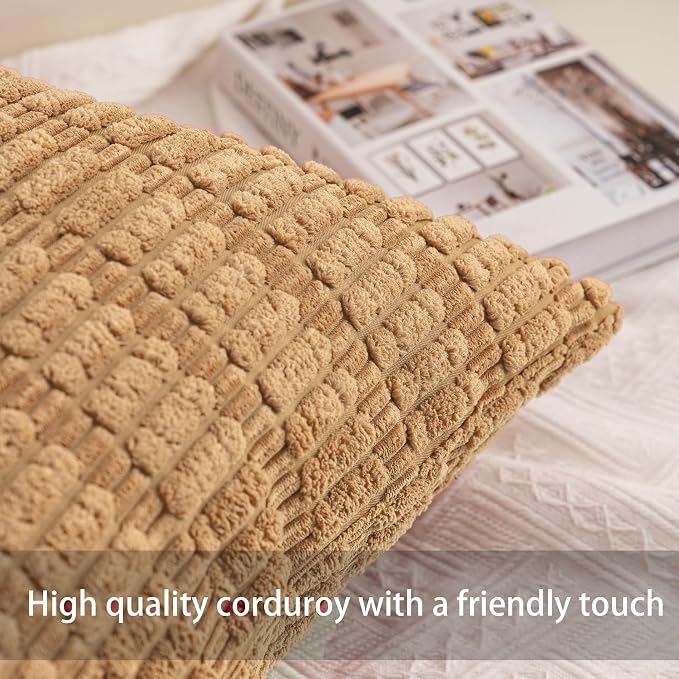 Pack of 2 Corduroy Decorative Throw Pillow Covers 22x22 Inch Soft Striped - Image 2