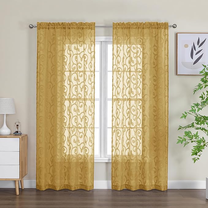 OWENIE Furman Semi Sheer Curtains 72 Inch Length 2 Panels Set, Jacquard Pattern - Image 2