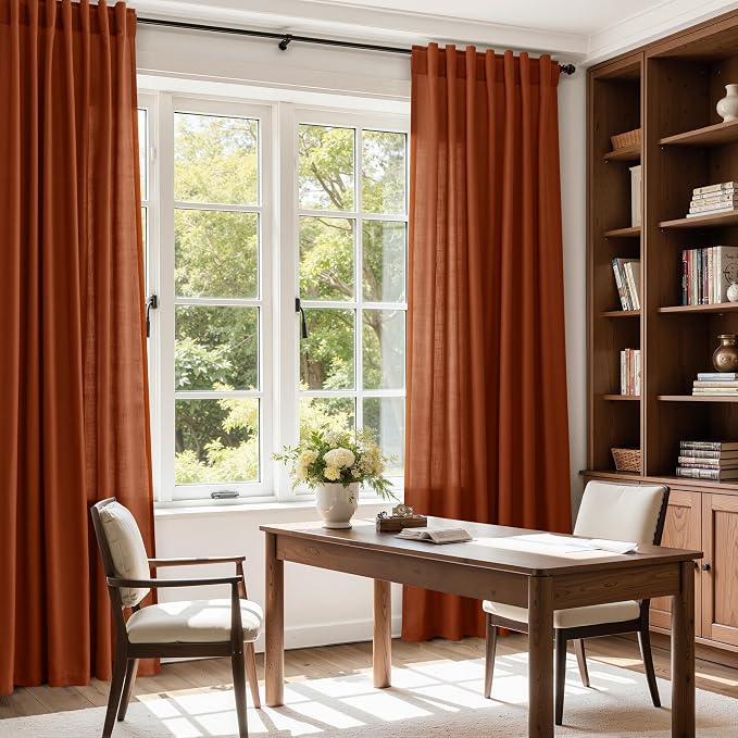 Nanspring Rustic Farmhouse Linen Curtains 96 Inches Long 2 Panel Set Back Tab - Image 8