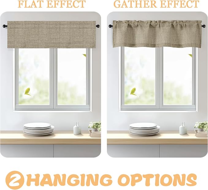 OWENIE Brown Valances for Windows 1 Pcs, Light Filtering Textured Farmhouse - Image 5