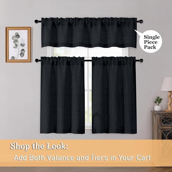 OWENIE Black Valances for Windows 1 Pcs, Light Filtering Textured Farmhouse - Image 6