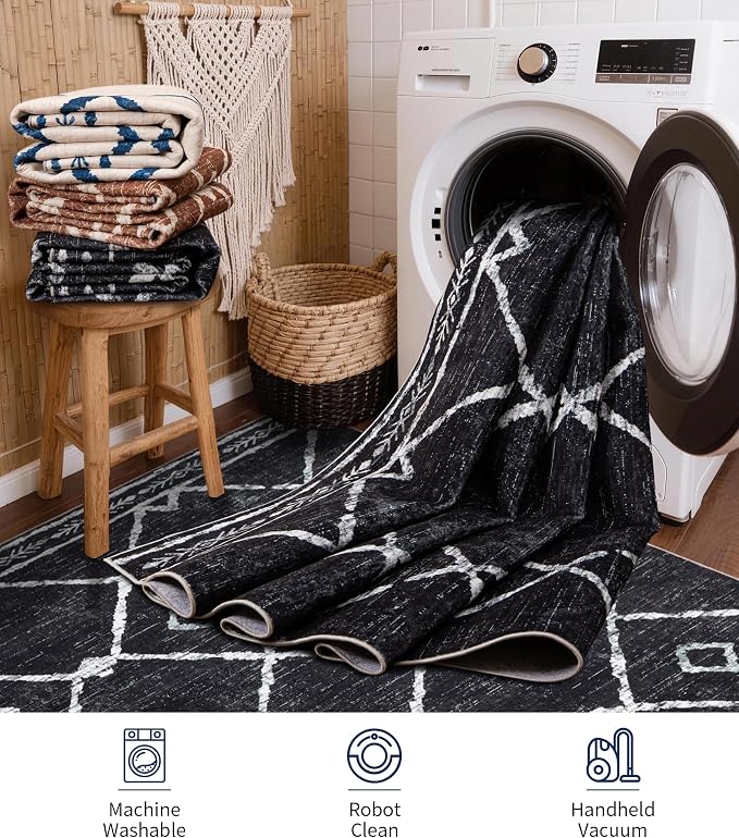 YIHOUSE Moroccan Rugs for Living Room, 8x10 Black and White Aztec Area Rug - Image 6