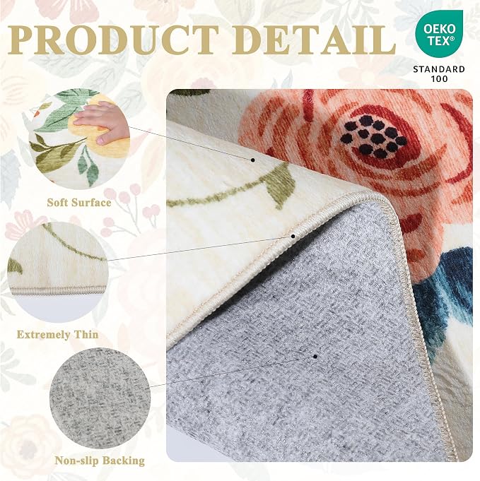 DUKINO 6x9 Area Rugs, Floral Washable Rug - Image 5
