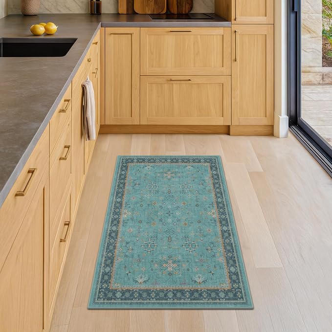 2x3 Washable Teal Rug for Entryway Indoor, Kitchen Floor Waterproof, Powder Room - Image 3