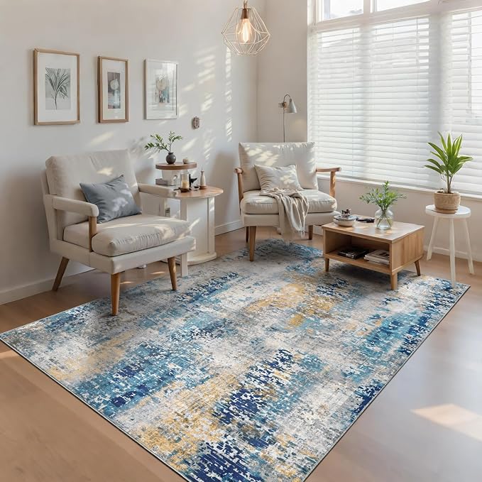 Ompaa Living Room Rug 5x8 Ultramarine Area Rug Machine Washable Boho Rug Non - Image 4
