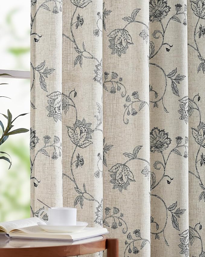 jinchan Linen Curtains Floral Curtain 84 Inch Length by JINCHAN