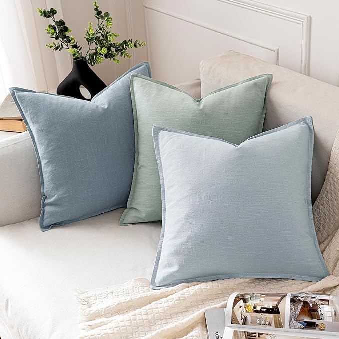 MIULEE Decorative Linen Euro Sham Pillow Covers 22x22 Inch Light Blue Boho - Image 4