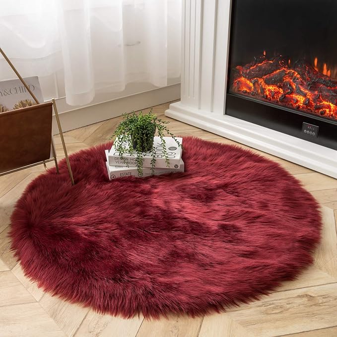 Ashler faux fur rug, Fluffy Shaggy Area Rug Ultra Soft 3 x 3 Feet Round Fur Rug - Image 3