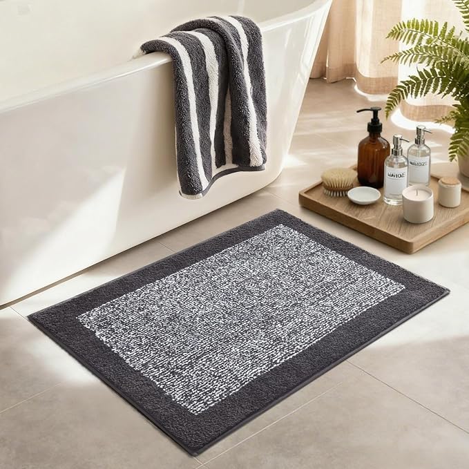36x24 Large Bathroom Rugs Washable Non Slip, Dark Grey Bath Mat - Image 4